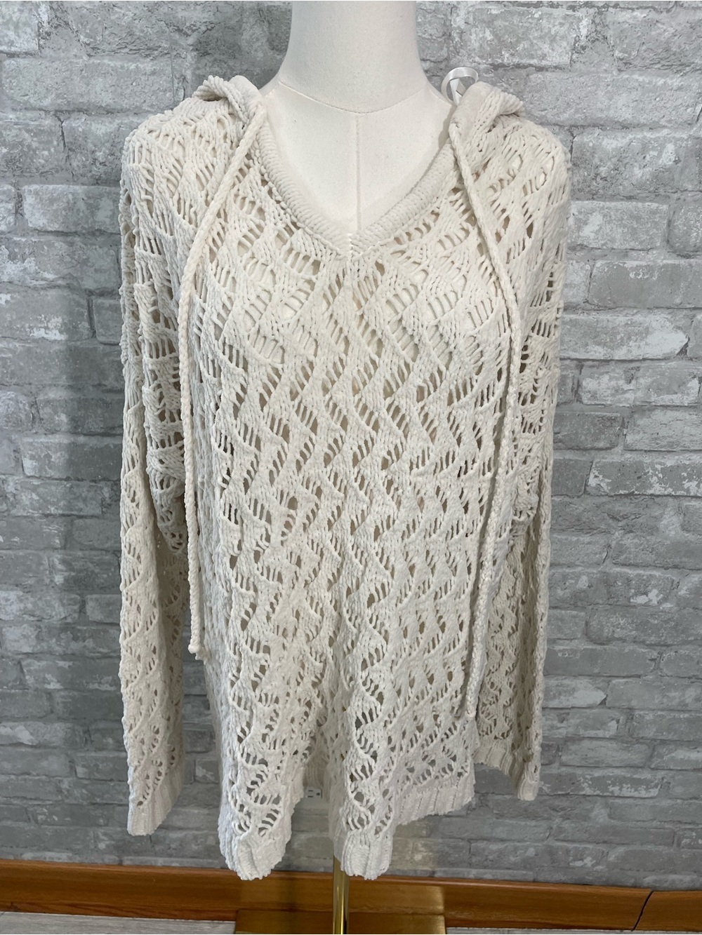 Miracle Ivory Open-Knit Hooded Pullover